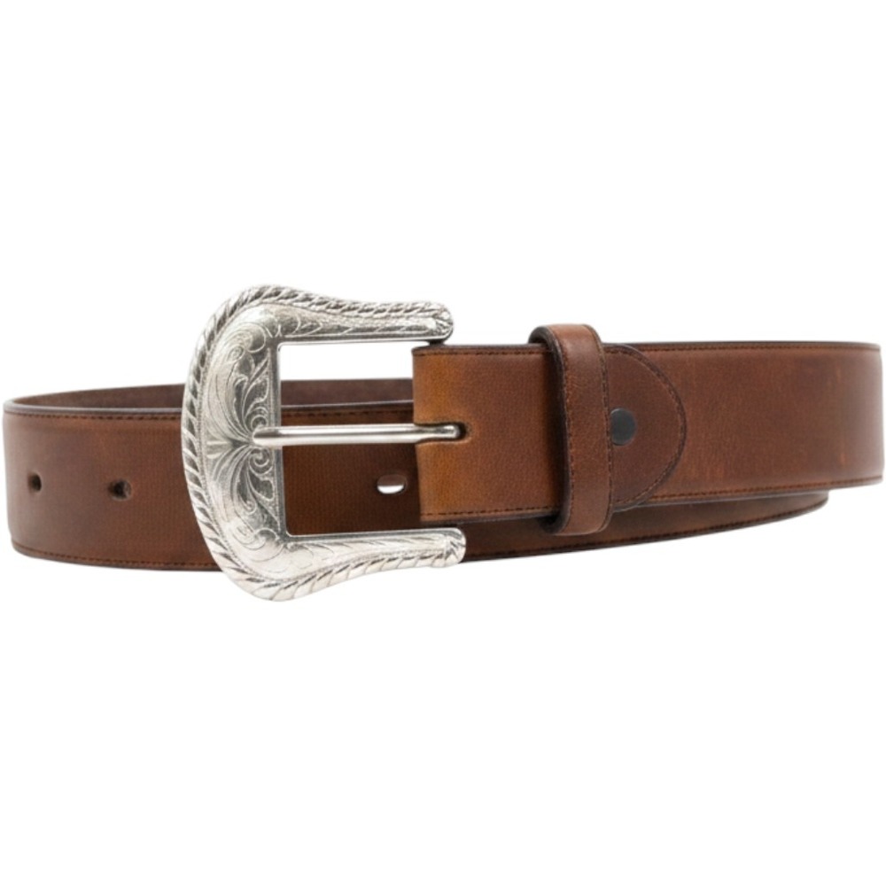 Tony Lama Western Belt Mens 56 Brown‎ Leather Engraved Buckle Concho X5449